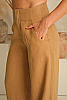 High Waist Linen Flood Pant Tobacco Close Side