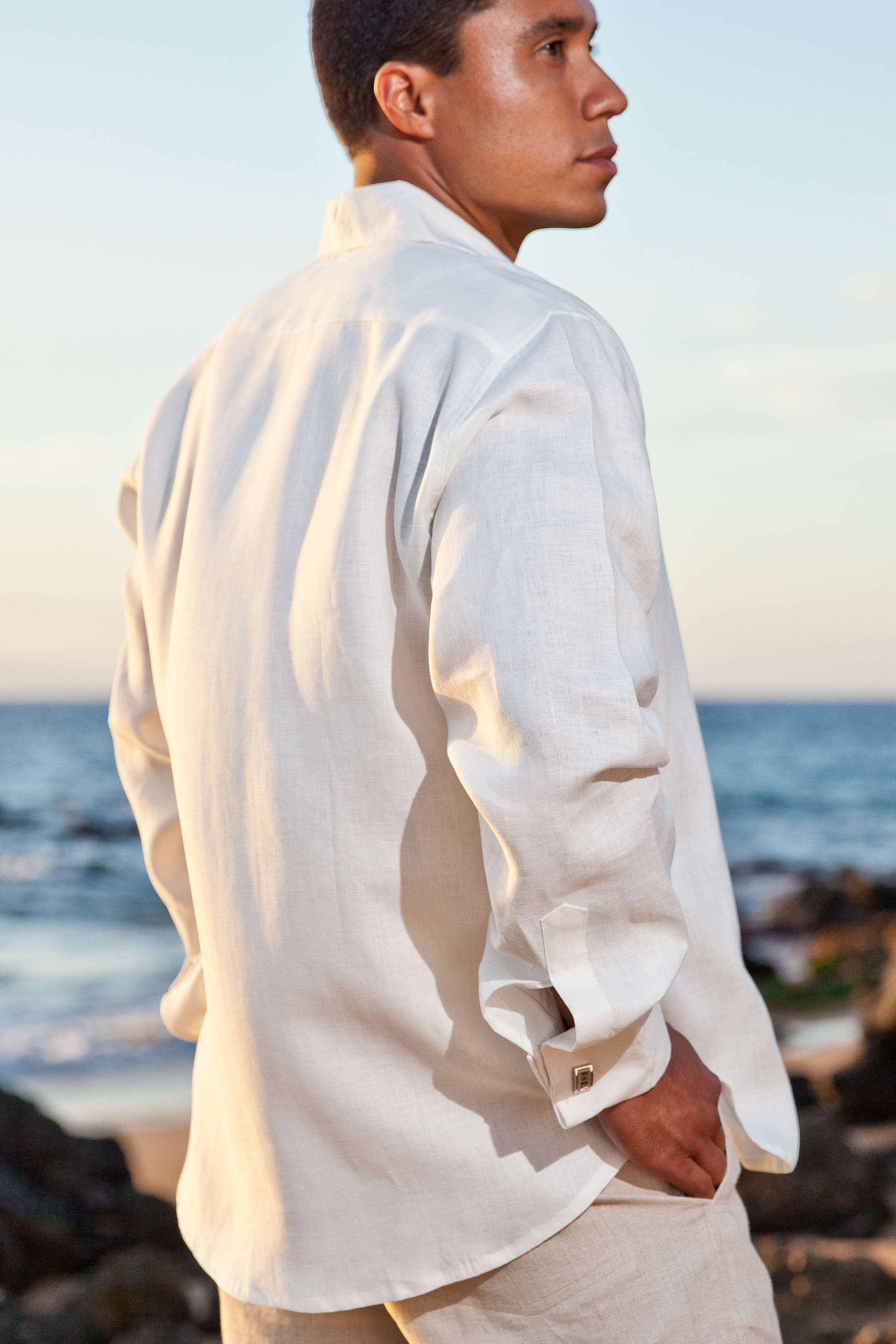 Download Mens French-cuffed, 100% Linen, Beach Wedding Shirt