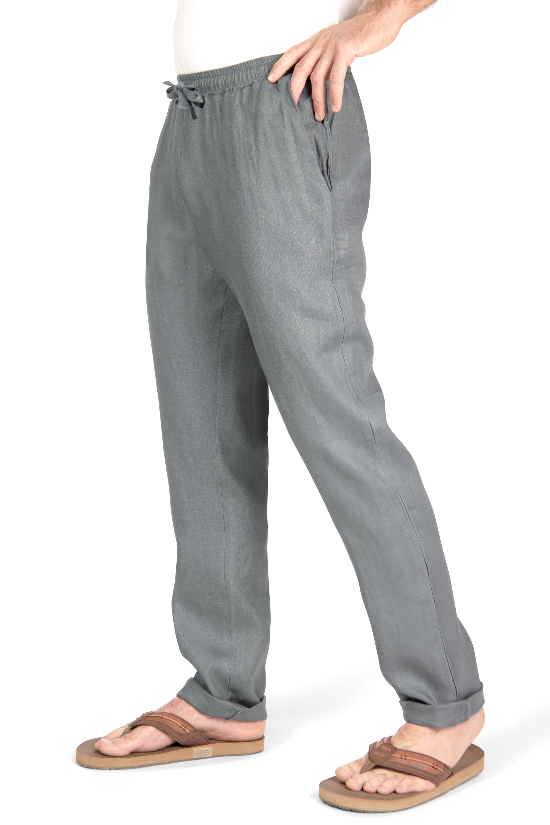 Mens Linen Pants Lightweight Elastic Waist Drawstring Pants Summer