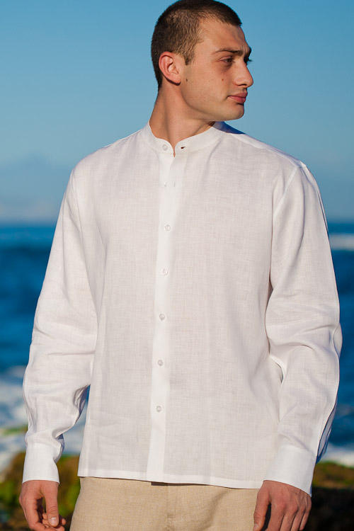 Men S Linen Nehru Collar Long Sleeve White Shirt Island Importer