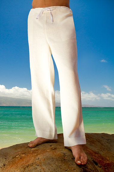 Men's Linen Drawstring Loose Fit Ivory Pants - Island Importer
