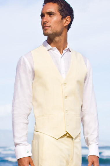 Men's Silk-Blend Custom Ivory Suit Vest - Beach Wedding - Island Importer