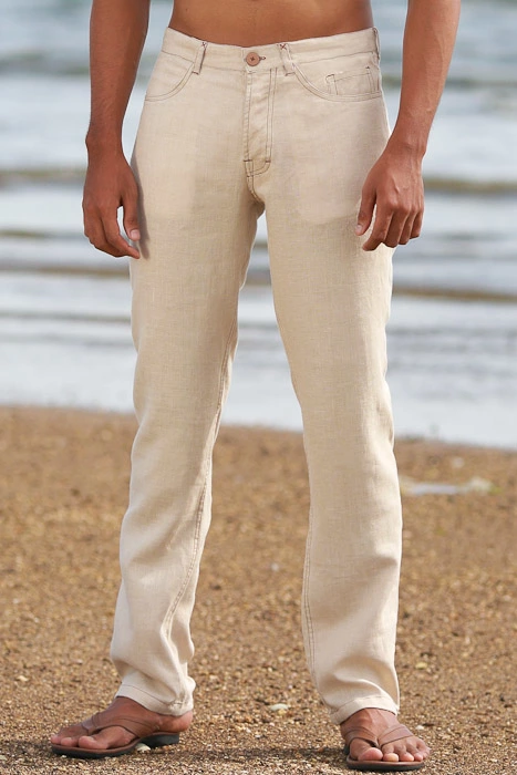 Cotton Linen Pants Men Lightweight Summer Mens Drawstring Waist Pant  Elastic RelaxedFit Casual Beach Trousers